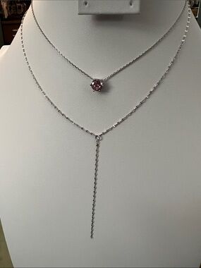 Paparazzi Silvertone Layered Necklace with Pink Gem Pendant